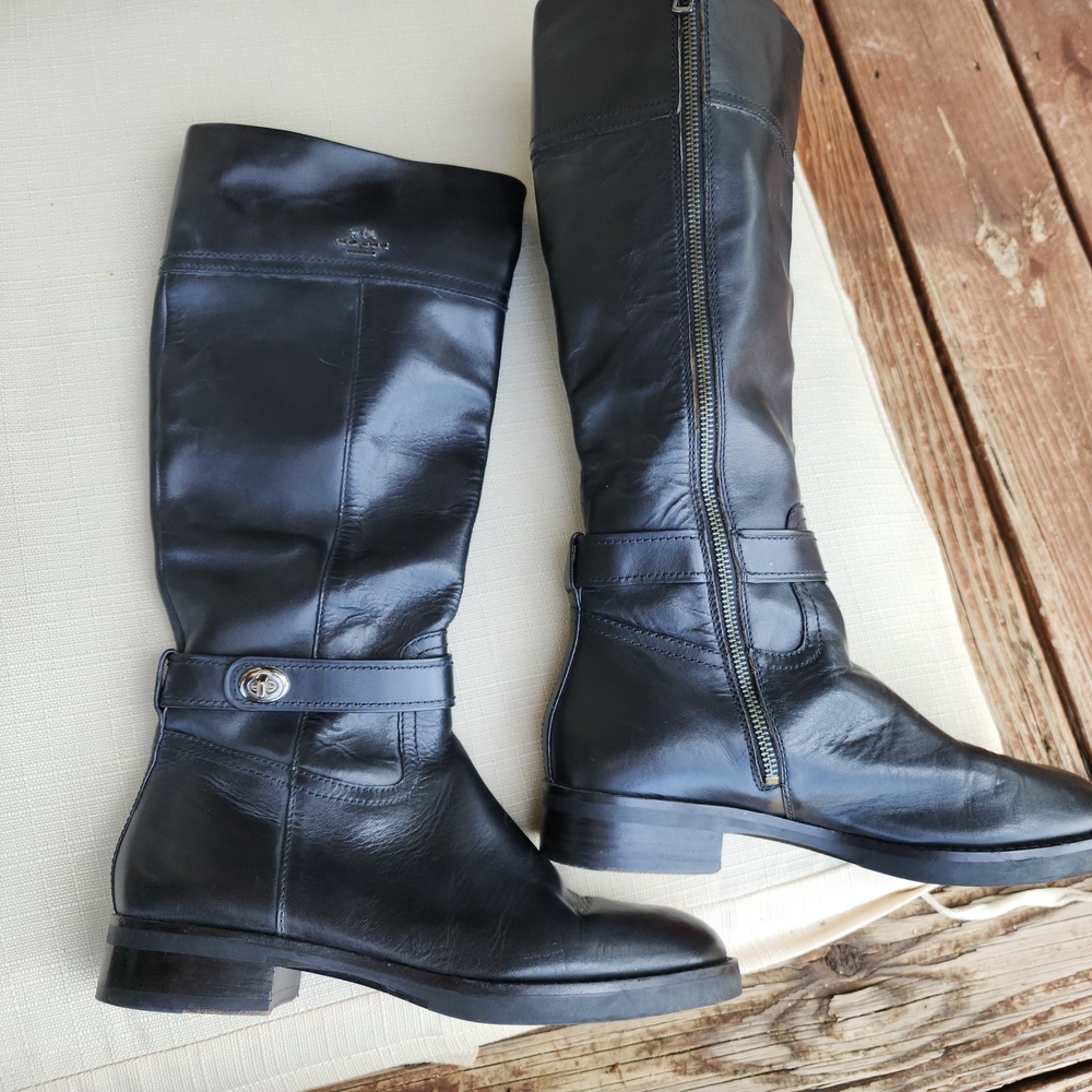 Black Leather Knee-High Boots - Picture 2 of 10